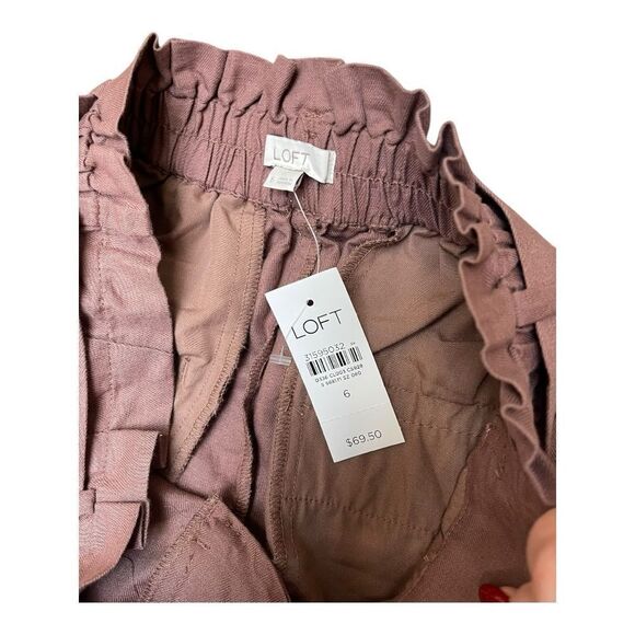 NWT Loft Brown Linen Cotton Elastic Tie Waist Brown Casual Loose Skirt Sz 6 - Picture 4 of 7